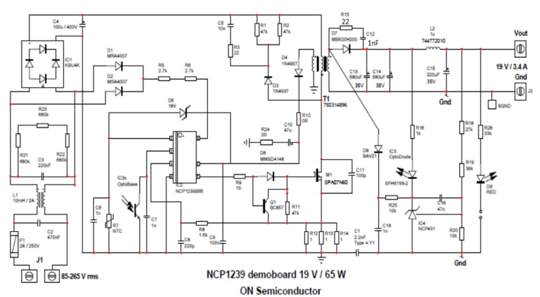 Schaltplan - onsemi NCP1239B65WG Netzteil-Evaluierungsboard
